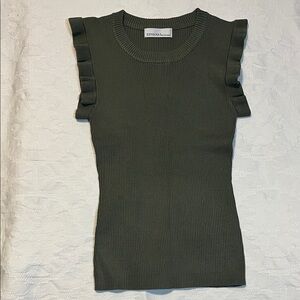 Zenana Olive Ribbed Tank with Ruffle Detail, Size M